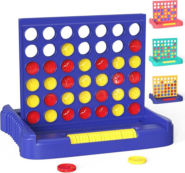 4 in a Row Board Games for Kids Ages 3+, Early Idea for Boys Girls Teens, Connect & Win Four in a Line, Portable 2-Player Strategy Games,Foldable Design with 6 Spare Discs (Blue)