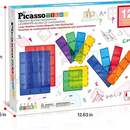 PicassoTiles 12pc Supersized Magnetic Building Tile Base Plate Jumbo XL Foundation Stabilizer Boards STEM Engineering Construction Kit for Kids Educational Learning Toy Magnet Blocks Stacking Set PT12