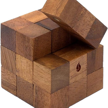 Snake Cube Puzzle: Wooden 3D Brainteaser Puzzle for Adults STEM Skill Builder Interlocking Game. Educational Problem-Solving Game for Adults Wood Handmade Desk Accent for Office