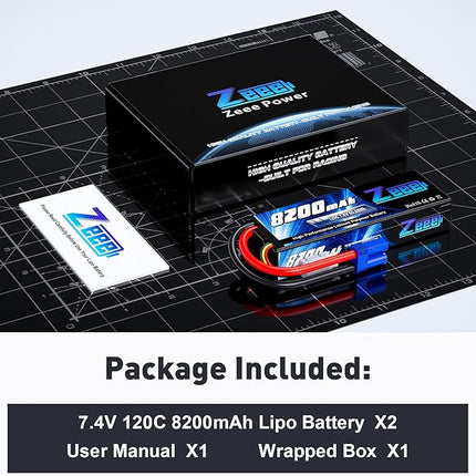 Zeee 2S Lipo Battery 8200mAh 7.4V 120C Hard Case RC Car Battery with EC5 Plug for 1/8 1/10 RC Vehicles RC Car Truck Truggy RC Boat Helicopter Racing Models(2 Pack)