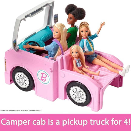 Barbie Camper, Doll Playset with 50 Accessories, Transforms into Truck, Boat & House, Includes Pool, 3-in-1 Dream Camper (Amazon Exclusive)