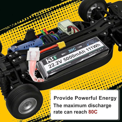 KBT 6S 5000mAh LiPo High Discharge Rate Battery Soft Pack 22.2V 30C Rechargeable Lithium Polymer Battery with XT60 Connector for RC Car Drone Boat Truck Racing Quadcopter Helicopter
