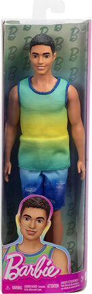Barbie Fashionistas Ken Doll #236 with Black Hair, Wearing Blue and Green Ombre Tank with Jean Shorts and Silver Sneakers