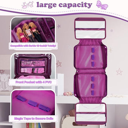 Carrying Case Compatible with Barbie Dolls 12-Inch, Storage Organizer with Handle Holds up to 6 Dolls,Multiple Pockets for Accessories,Toy Storage Box, lavender,Bag Only (purple)