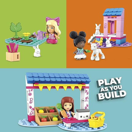MEGA Barbie Toy Building Set - Farmer's Market With 3 Micro-Dolls, 4 Pets and Accessories - Easy To Build Set For Ages 4 and Up