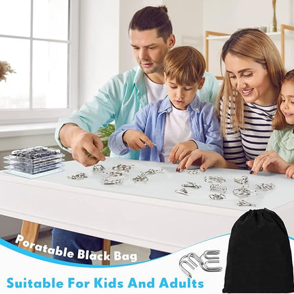 Lenwen Set of 96 Metal Puzzles for Adults with Pouch Puzzles for Adults IQ Test Disentanglement Puzzle Brain Game Unlock Interlock Game Magic Trick Toy Party Favor Challenge