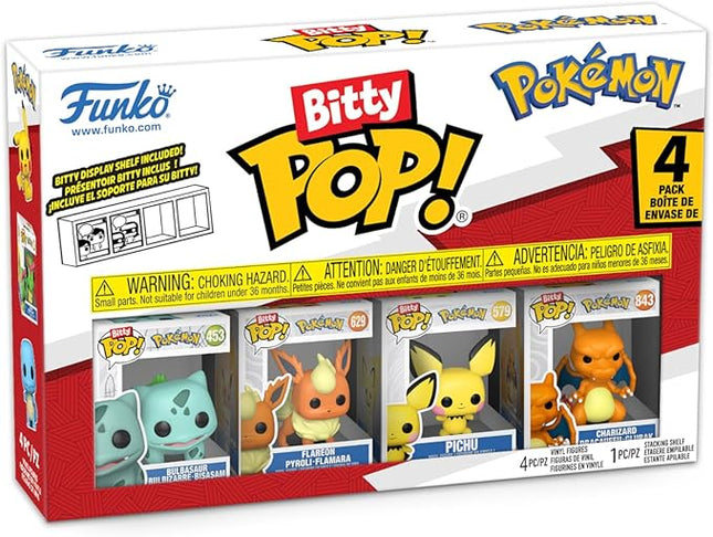 Funko Pop! Bitty: Pokemon - Bulbasaur, Flareon, Pichu, and Charizard - 0.9 Inch (2.2 Cm) Collectable - Gift Idea - Stackable Display Shelf Included - Gift Idea - Party Bags Stocking