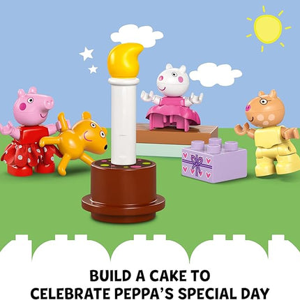 LEGO DUPLO Peppa Pig Birthday House Playset with 3 Animal Figures, Educational Toy for 2 Year Olds, Buildable Dollhouse for Creative Role Play, Peppa Pig Toy for Girls, Boys and Toddlers, 10433