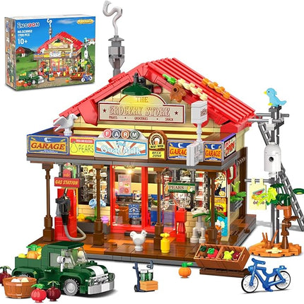 Country General Store Building Set for Adults with Lights, 1709 PCS Vintage Shop House Construction Building Block Kit, Home Decor Cabin Architecture Model for Women Men Teens Boys Girls 12+