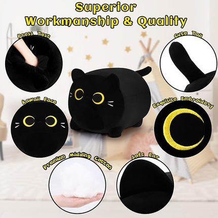 Black Cat Plush Pillows-16'' Big Cute Soft Plushies, Gold Eyes Black Cat Plush, Cat Anime Plush Cute Plush Cat Plushie Stuffed Cat Stuffed Animals, Sofa Pillow Birthday Gift for Kids Girls Boys