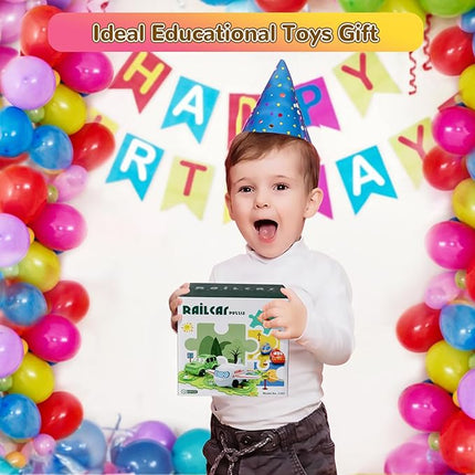 Plastic Dinosaur Puzzles for Kids with A Cute Car, Montessori Toys for 3 4 5 6 Year Old Boys, Race Tracks for Kids 3-5, Toddler Puzzle Track Play Set, Gifts for 3 4 5 6 Year Old Boys Toys