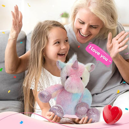 12.5" Recordable Heartbeat Stuffed Unicorn,Voice Recorder Unicorn Plush Toy Stuffed Animal with Voice Messages Recorder Playback Your Words Gifts for Kids Birthday Children's Day