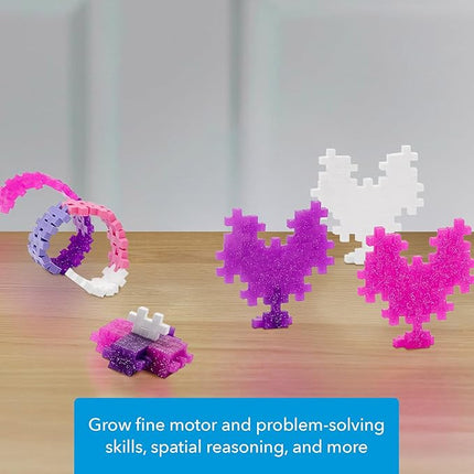 PLUS PLUS 240 Piece Interlocking Building Blocks for Kids, Open Ended Connecting Toys, STEM Bin Mini Manipulatives - Glitter Mix Play Tube & Baseplate