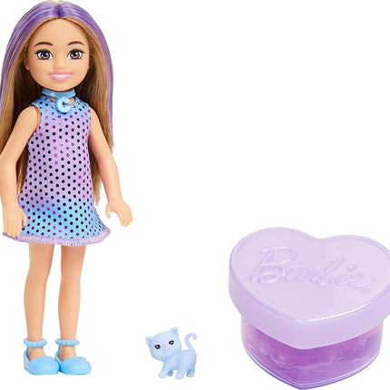 Barbie Party Unboxed Chelsea Doll Set, Glam Party Series with 6 Surprises Including Pet & Color Change (Styles May Vary)