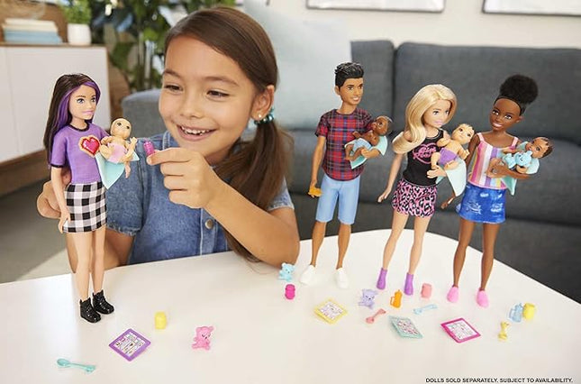 Barbie Skipper Babysitters, Inc Set with 9-in Brunette Skipper Doll, Baby Doll & 4 Storytelling Pieces for 3 to 7 Year Olds