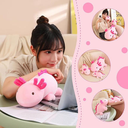 SQEQE Weighted Axolotl Plush Toy, Pink Axolotl Stuffed Animals Cute Plush Pillow, Cute Weighted Stuffed Animals Gifts for Girls & Boys Pink 13.8 Inch, 1.6 Lbs