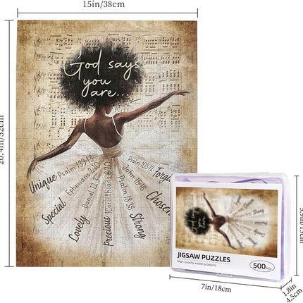 African American Jigsaw Puzzles 500 Pieces for Adults, Dancing with God Says You are Quote, Black Woman Wooden Puzzle for Stress Relief, Challenging Brain Teaser & Home Decor