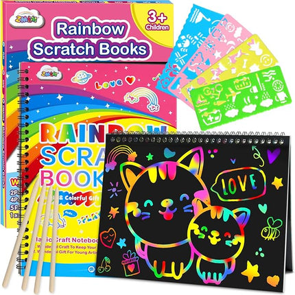 ZMLM Scratch Paper Art-Crafts Gift: 2 Pack Rainbow Notebooks Supplies Toys Easter Basket Stuffers for 3 4 5 6 7 8 9 10 Years Old Girls and Boys Kids Valentine's Day Birthday Party Games (Yellow)