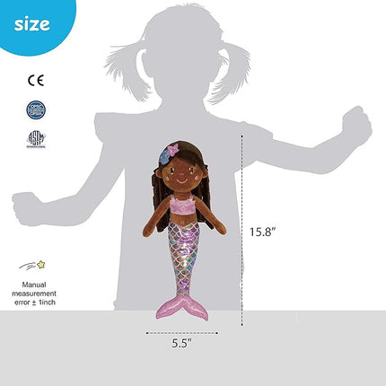 June Garden 15.5" Sparkly Mermaid Layla - Soft Mermaid Plush Stuffed Doll Gift for Toddler Girls