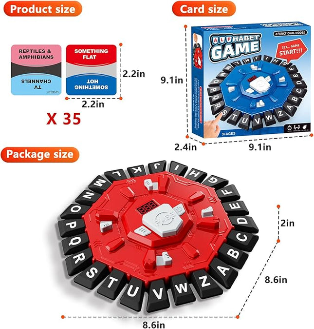 Word Game Family Board Game with Digital Display Timer and 2 Categories Modes Fun Fast-Paced 24-Letter Game for Learning Party Interactive (Red)