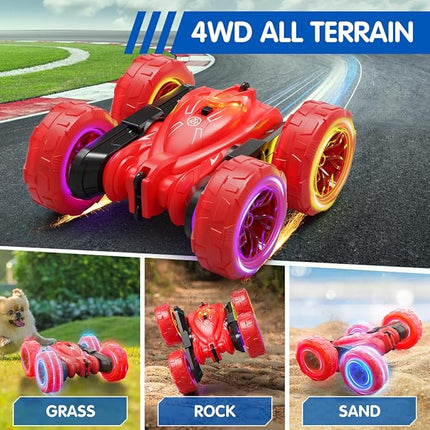 Remote Control Car, Rechargeable RC Cars Fast Direct Charging Car with Colorful Light, Double Sided 360° Flips RC Stunt 2.4Ghz 4WD All Terrain Race Cars Toys Xmas Gift present for Boys Girls Aged 3-12