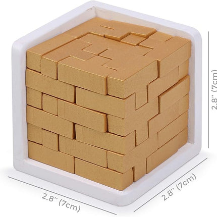 Original 3D Wooden Brain Teaser Puzzle: Engaging 3D Puzzle Box for Kids 8-12 & Adults, Desk Toys Delight, Challenging Games & Wooden Puzzles for Adult Brain Boost (Golden Edition)