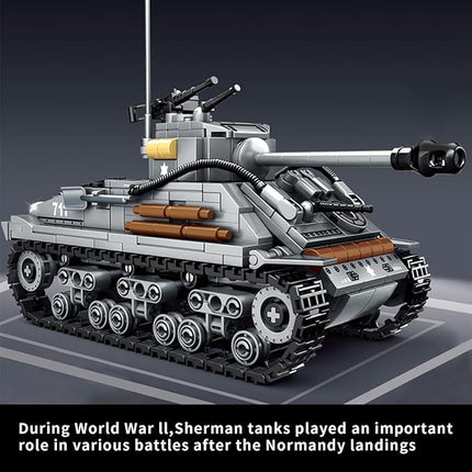 WW2 2 in 1 Army Tank Building Blocks Kit Create an American M4 Sherman & a German Tiger Tank Military Toy Sets Birthday for Age 6+ Children Teens Adults 1184 Pieces