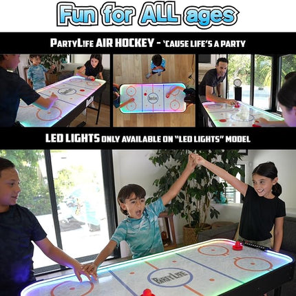 PartyLife 54" Air Hockey Table w/Folding Steel Legs & Optional LED Lights - Powerful Motor, Smooth Surface, Very Sturdy - Perfect for Kids and Adults, Game Rooms & Home Arcade!