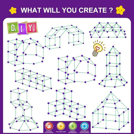 Glow In The Dark Fort Building Kit for Kids,STEM Construction Toys, Educational Gift for 3 4 5 6 7 8 9 10 11 12 Years Old Boys and Girls,Ultimate Creative Set for Indoor & Outdoors Activity,200 Pcs