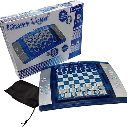Lexibook ChessLight®, Electronic Chess Game with Touch-Sensitive Keyboard and Light and Sound Effects, 32 Pieces, 64 Levels of Difficulty, Battery or Plug, Blue/Grey, LCG3000