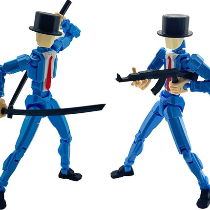 3D Printed 8.13-inch Action Figure Dummy-Mici20, Full Body Mechanical Movable Toy, Multiple Accessories, Desk Decoration (3 HandsType, Bracket, Weapons, Armour) (Blue)