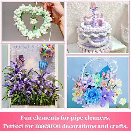 Bundooraking Craft Pipe Cleaners,Chenille Stems for Art and Craft Projects, Flower DIY Decorations, Art Supplies (200pcs Macaron,7 Colors)