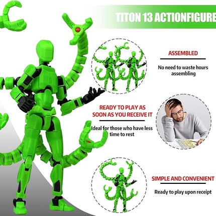 Already Assembled T13 Action Figure Accessories, T13 Multi-Jointed Movable,for Collectors Desktop Decorations t-13 Movability 3D Printed Toys (Luminous Green, 5.5 Inch)