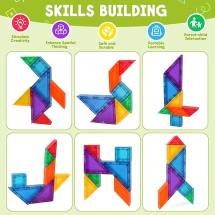 Travel Magnatiles Tangram Puzzle - 3D Building Blocks for Road & Plane Travel STEM Toy with 360 Shape Dissection Puzzles & Brain Teasers, Educational IQ Gift for Kids & Adults