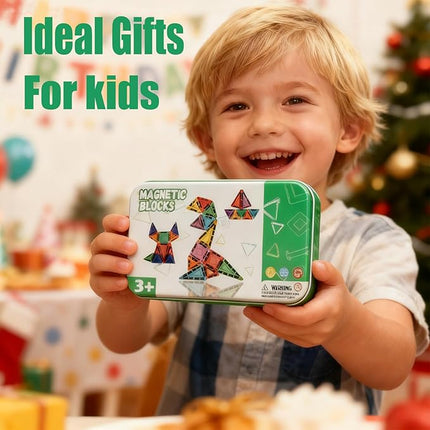 42PCS Mini Magnetic Tiles Building Blocks Set with Portable Iron Case, STEM Travel Toys for Kids Ages 3+, Educational Magnet Construction Puzzles for Boys and Girls,Toddler Puzzle Birthday Gift Toys