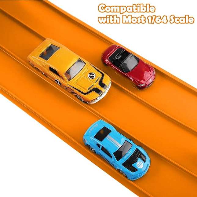 3-Lane Flexible Race Track for Kids 15ft Race Car Track Compatible with Hot Wheels, Matchbox and Diecast 1/64 Scale Cars, Flexible Car Track Race Ramp Toy with Strong Suction Cups