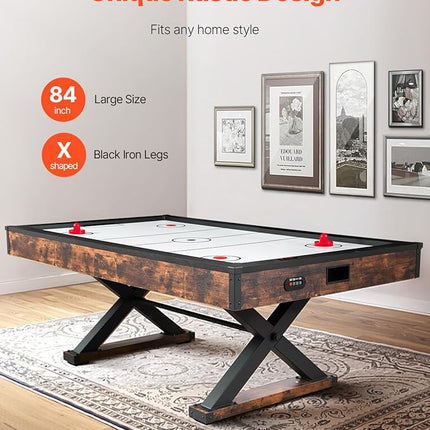 VEVOR 84" Air Hockey Table, Indoor Arcade Table Gaming Set with 2 Pushers, 2 Pucks, Electronic Scorer, X-Shaped Legs & High-Powered Blower, Air Powered Hockey Game Table for Family Game Room Office