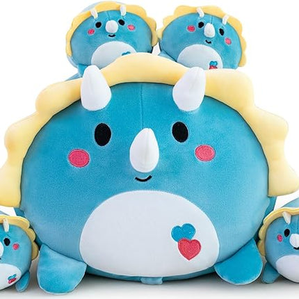 Dinosaur Plush Stuffed Animals Triceratops Dino Plushie with 4 Babies Plushies Gifts for Kids Him Her Girlfriend Boyfriend
