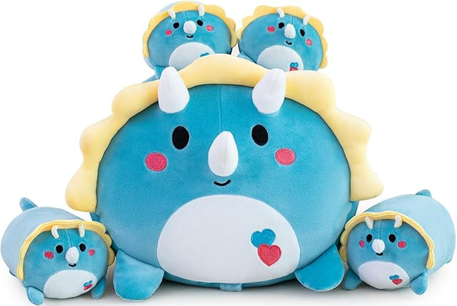 Dinosaur Plush Stuffed Animals Triceratops Dino Plushie with 4 Babies Plushies Gifts for Kids Him Her Girlfriend Boyfriend
