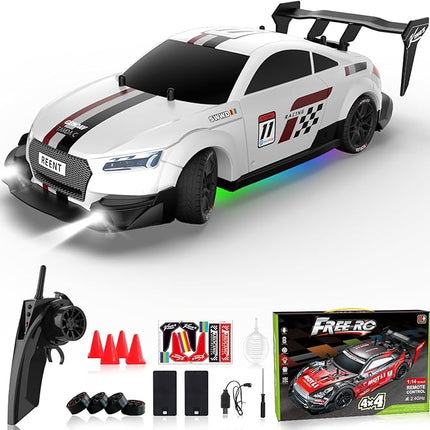 Remote Control RC Drift Car 1:16 Scale 4WD RC Car with LED Lights 2.4GHz 30km/h RTR High Speed Racing Sport Toy for Adults Boys Girls Kids Gift 2Pcs Rechargeable Battery (White)