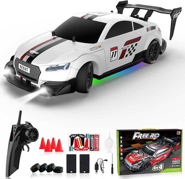 Remote Control RC Drift Car 1:16 Scale 4WD RC Car with LED Lights 2.4GHz 30km/h RTR High Speed Racing Sport Toy for Adults Boys Girls Kids Gift 2Pcs Rechargeable Battery (White)