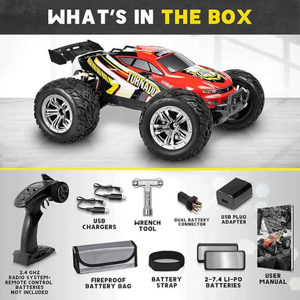 1:12 RC Cars, Large Waterproof 4x4 Monster Truck, High-Speed 48km/h All-Terrain Remote Control Car with 2 Batteries for 30+ Min Play, Ideal Gift for Adults or Hobbyists
