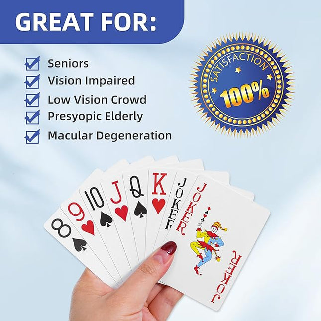 Fanwer Playing Cards Large Print for Adults - 2 Pack, Large Print Playing Cards for Seniors, Vision Impaired, Low Vision Crowd, for Blackjack, Euchre, Canasta Card Game