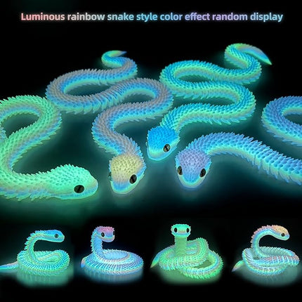 24 inch 3D Printed Animals-Snake Viper,3D Printed Snake Toys 3D Printed Articulated Snake Animal Model Ornaments Creative Funny Toy Festival Gift for Frends (Luminous Rainbow, 24 Inch)