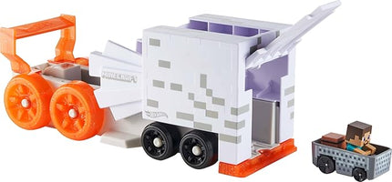 Hot Wheels Toy Car Track Set, RacerVerse Minecraft Ghast Large-Scale Launcher and Hauler with & Die-Cast Steve Vehicle