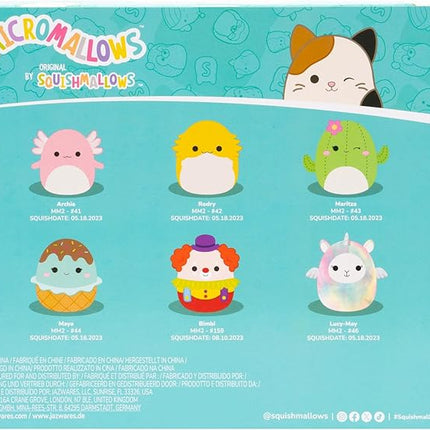 Squishmallows Original Micromallows 6-Pack – Archie Axolotl, Bimbi Clown, Lucy-May Llamapegacorn, Maritza Cactus, Maya Sundae, Rodry Bearded Dragon