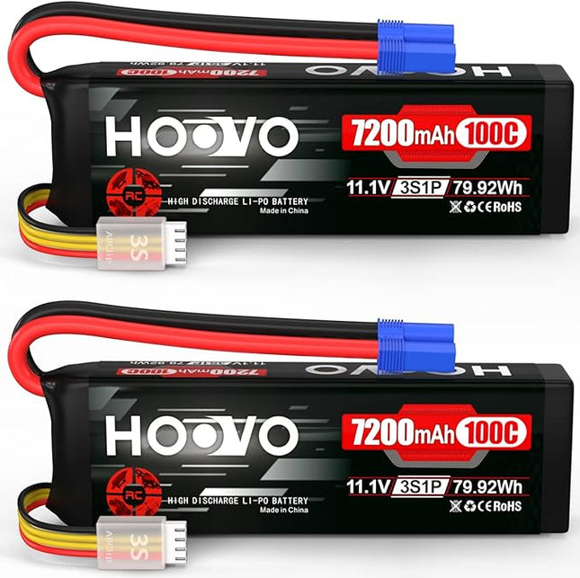 HOOVO 3S 11.1V LiPo Battery 7200mAh 100C RC Battery Softcase EC5 Plug for 1/10 & 1/8 Scale Vehicles VXL RC Cars Boats Planes Drones.