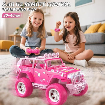 Pink Remote Control Car for Girls 4-7, 2.4GHz Off-Road RC Jeep with Spray, Climbing Toy for Girls Aged 3-4 5-6 7-8 9-10, Remote Control Vehicle Gift for Birthday Christmas Toys