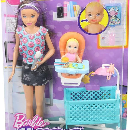 Barbie Skipper Babysitters Inc Dolls & Accessories, Set with Skipper Doll, Color-Change Baby Doll, High Chair & Crib Furniture