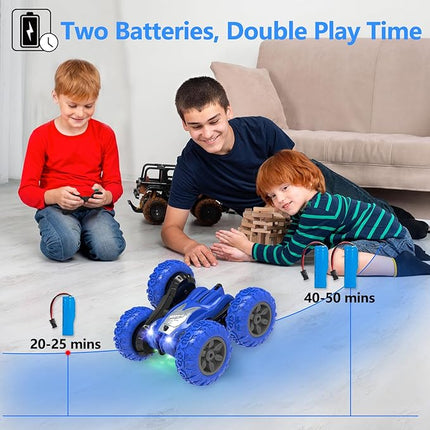 Remote Control Car, RC Stunt Double Sided 360° Rolling Rotating Rotation Cars, High Speed Off Road Racing Truck for 6 7 8-12 Year Old Boy Kids Toy (Blue)